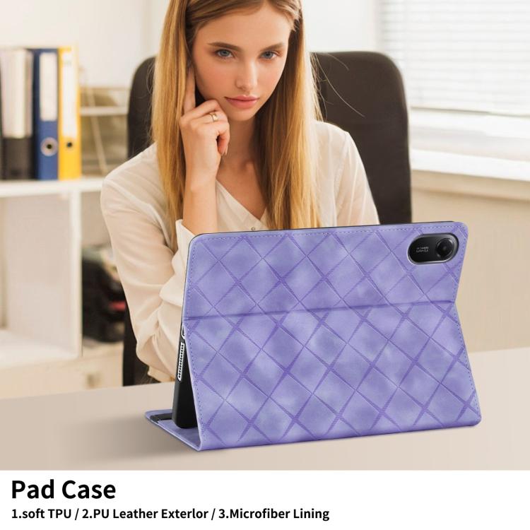 Funda de cuero con relieve de rombos para Xiaomi Redmi Pad 2 (morada)