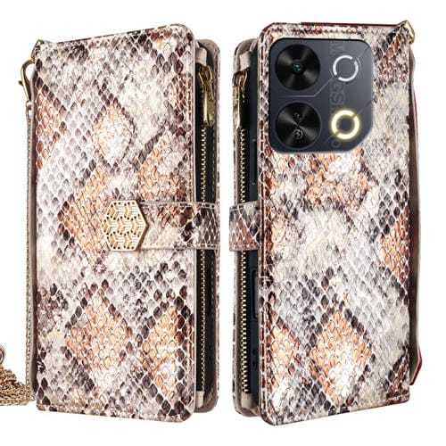 Funda de Piel con Textura de Serpiente para Itel P65 (Blanco)