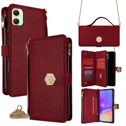 Funda de cuero con textura cruzada y asa cruzada para Samsung Galaxy A05 4G (rojo)