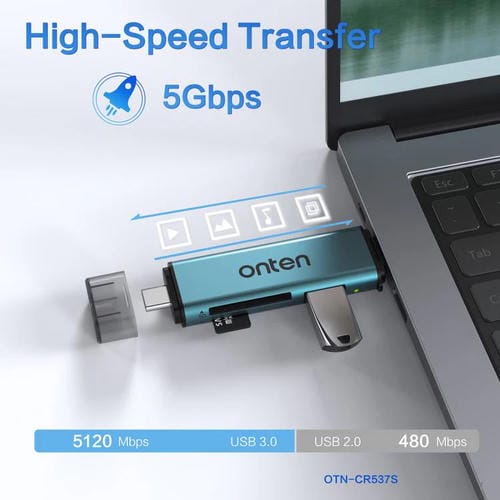 Adaptador Onten Otn-Cr537S 5 en 1 Tipo-C a USB con Lector de Tarjetas Micro SD/TF (Verde Pino)