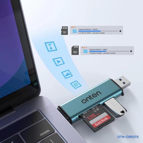 Adaptador Onten Otn-Cr537S 5 en 1 Tipo-C a USB con Lector de Tarjetas Micro SD/TF (Verde Pino)