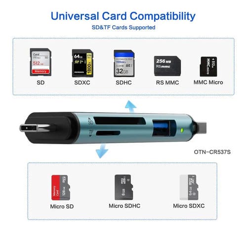 Adaptador Onten Otn-Cr537S 5 en 1 Tipo-C a USB con Lector de Tarjetas Micro SD/TF (Verde Pino)