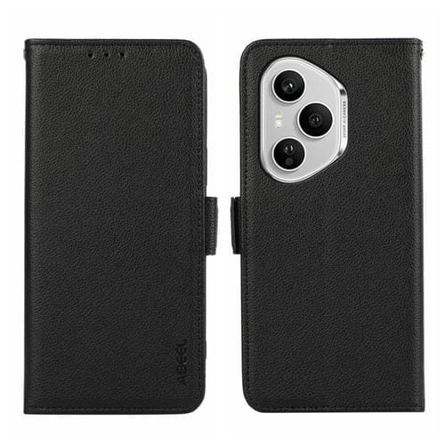 Funda de cuero con patrón de lichi y cierre magnético lateral para Honor 400 Pro Global (160,8 mm) (negro)