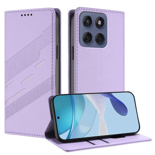 Funda de cuero retro con relieve para Motorola Edge 60 Fusion (morado claro)