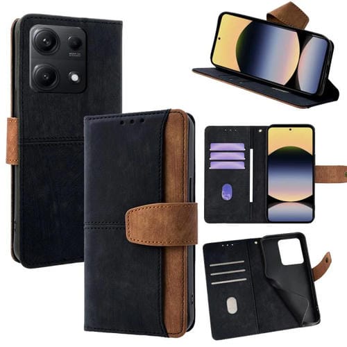 Funda de cuero con costuras de color y bloqueo RFID para Redmi Note 14S 4G (negro)