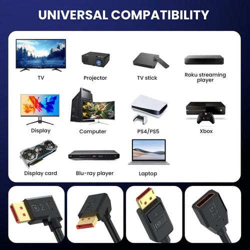 Cable Adaptador Extensión DisplayPort DP2.1 Macho a Hembra 52 Gbps 16K 30 Hz 15 cm (Negro)