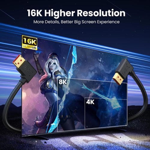 Cable Adaptador Extensión DisplayPort DP2.1 Macho a Hembra 52 Gbps 16K 30 Hz 50 cm (Negro)