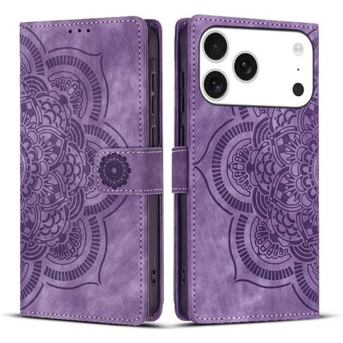 Funda de cuero retro esmerilado con diseño de mandala en relieve para iPhone 17 Pro Max (morado)