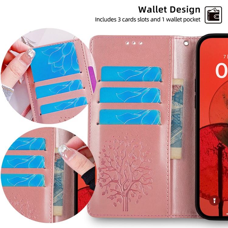 Funda de piel con relieve de árbol y ciervo para Redmi A5 4G (171,7 mm) (oro rosa)