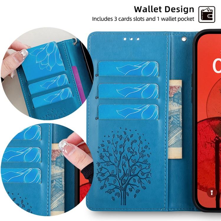 Funda de cuero con relieve de árbol y ciervo para Redmi Note 14S 4G (azul)