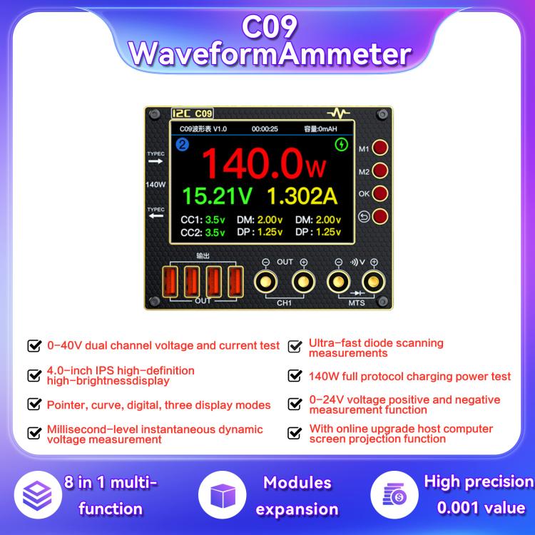 Amperometro Digitale Forma d'Onda I2C C09 Rilevamento del Carico e Misurazione della Tensione con Scheda di Espansione