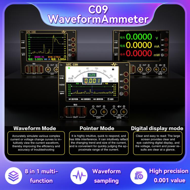 Digital Amperemeter Wellenform I2C C09 Modell Host Lasterkennung und Spannungsmessung