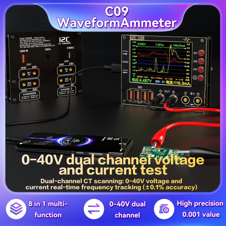 Digital Amperemeter Wellenform I2C C09 Modell Host Lasterkennung und Spannungsmessung