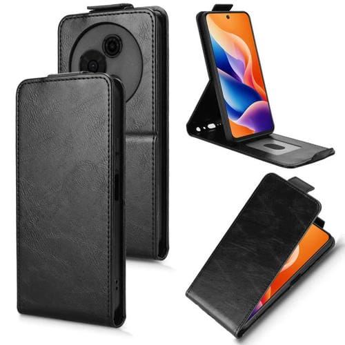 Funda magnética vertical de cuero con hebilla para TCL 605 (negra)