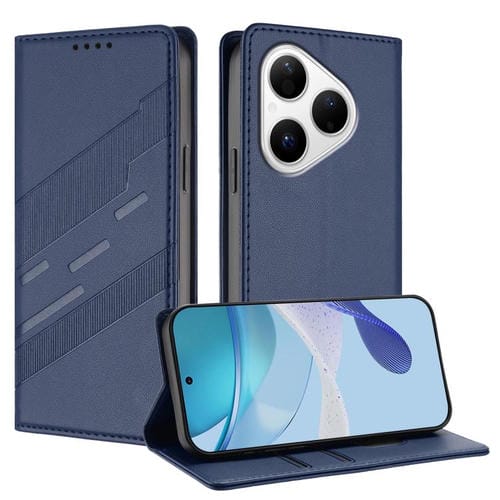 Funda de cuero retro con relieve para Huawei Pura 80 (azul oscuro)