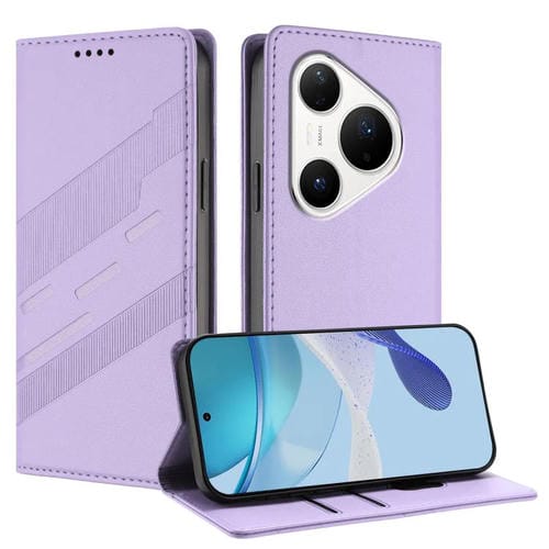 Funda de cuero retro con relieve para Huawei Pura 80 Pro (morado claro)