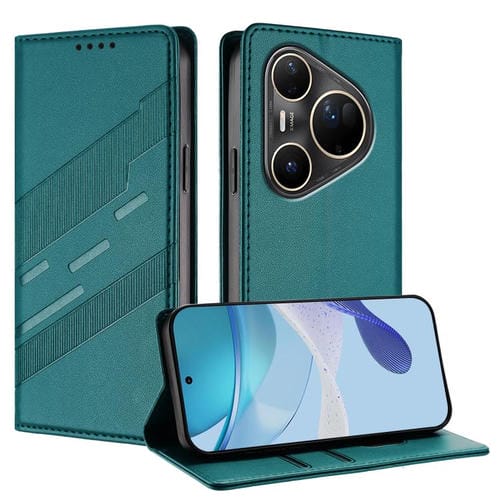 Funda de cuero retro con relieve para Huawei Pura 80 Pro Ultra (verde oscuro)