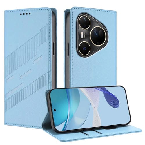 Funda de cuero retro con relieve para Huawei Pura 80 Pro Ultra (azul claro)