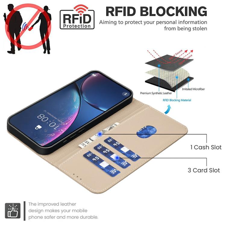 Funda de cuero RFID con patrón geométrico para Infinix Smart 10 4G (beige)