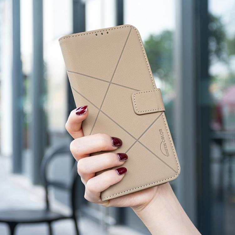Funda de cuero RFID con patrón geométrico para Infinix Smart 10 4G (beige)