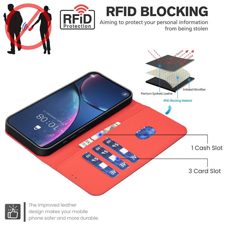 Funda de cuero RFID con patrón geométrico para Infinix Smart 10 4G (roja)