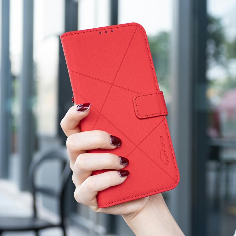 Funda de cuero RFID con patrón geométrico para Infinix Smart 10 4G (roja)