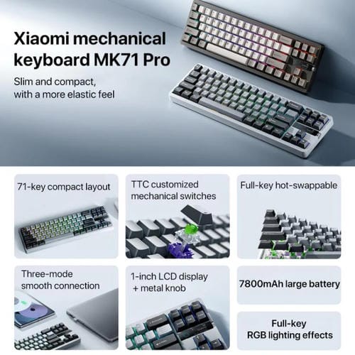 Teclado Mecánico Xiaomi Mk71 Pro con Cable, 2.4G y Bluetooth, Triple Modo para Juegos (Moon Rock)