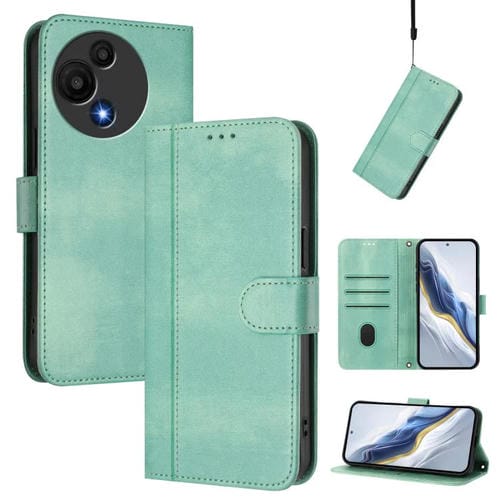 Funda de cuero retro con hebilla para TCL 605/60 SE (verde menta)