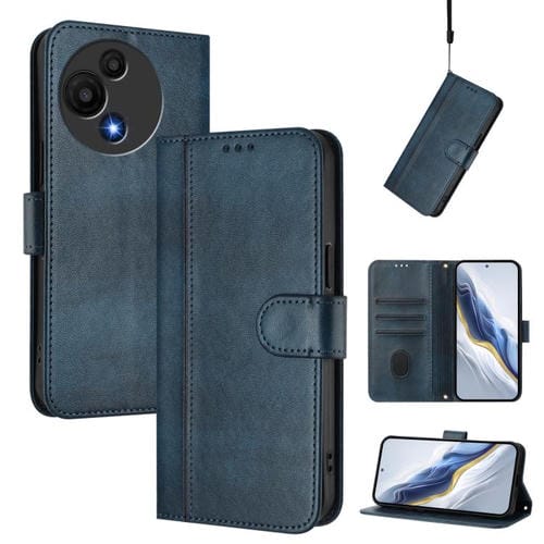 Funda de cuero retro con hebilla para TCL 605/60 SE (azul oscuro)