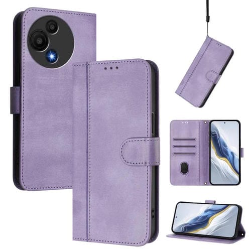 Funda de cuero retro con hebilla para TCL 605/60 SE (morado)