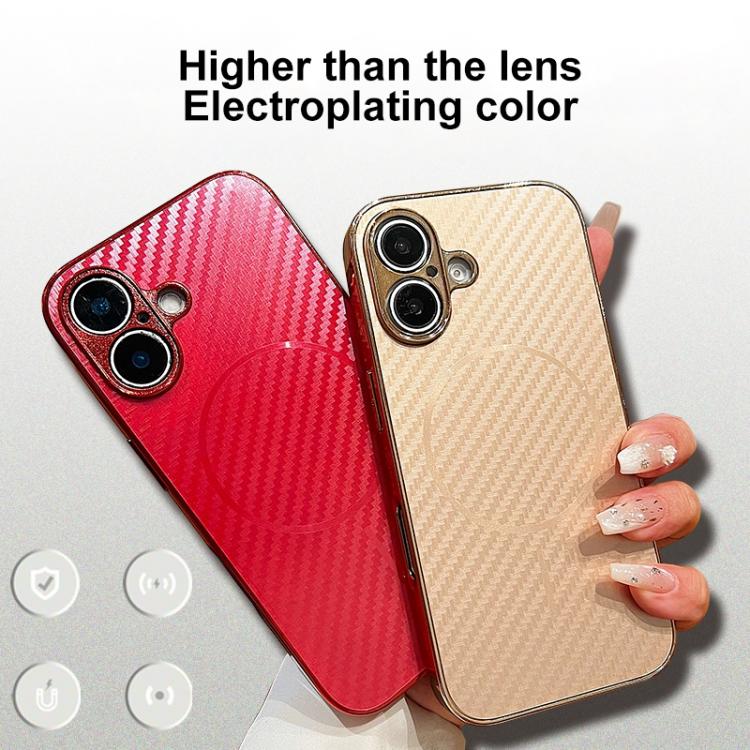 Funda MagSafe de fibra de carbono para iPhone 16e con cobertura total (roja)