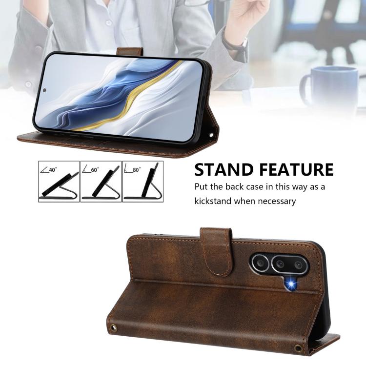 Funda de cuero retro con hebilla para Samsung Galaxy M56 5G (marrón)
