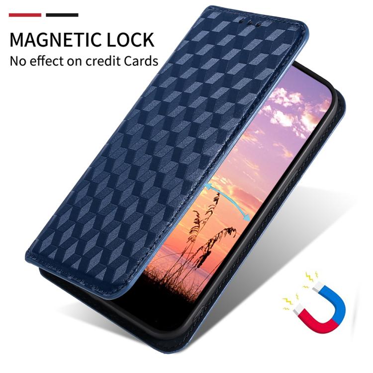 Funda de cuero con tapa y textura de cuadrícula cúbica para Samsung Galaxy M56 5G (azul)