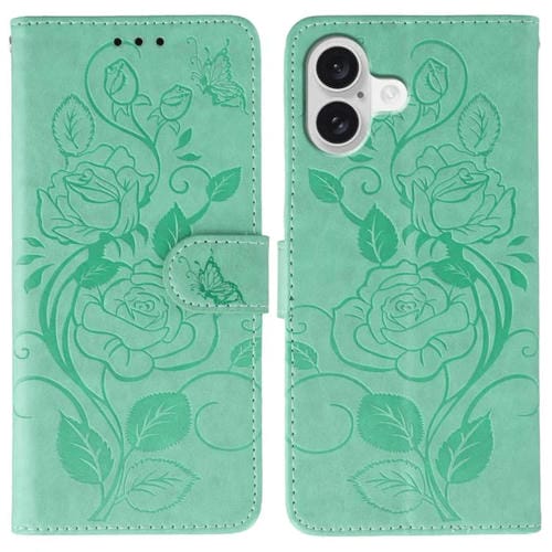 Funda de piel con estampado de mariposa rosa para iPhone 17 (verde)