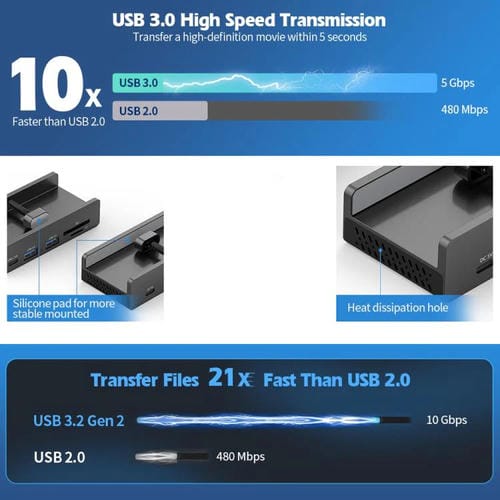Concentrador de abrazadera ORICO HCL-4A-Pro 4 puertos USB 3.0 aleación de aluminio (Negro)