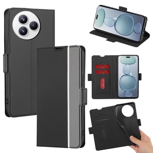 Funda de cuero con textura de sarga y botones laterales para Xiaomi Civi 5 Pro 5G (negra)