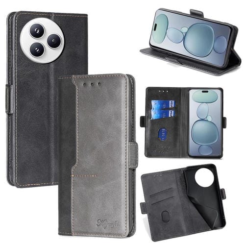 Funda de cuero con hebilla lateral y color de contraste para Xiaomi Civi 5 Pro 5G (negro y gris)