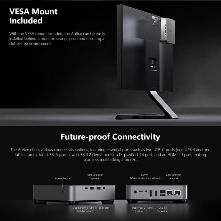 Mini PC CHUWI AUBox R7-8745 con Windows 11, 16 GB + 512 GB, procesador AMD Ryzen 7 8745HS (enchufe británico)