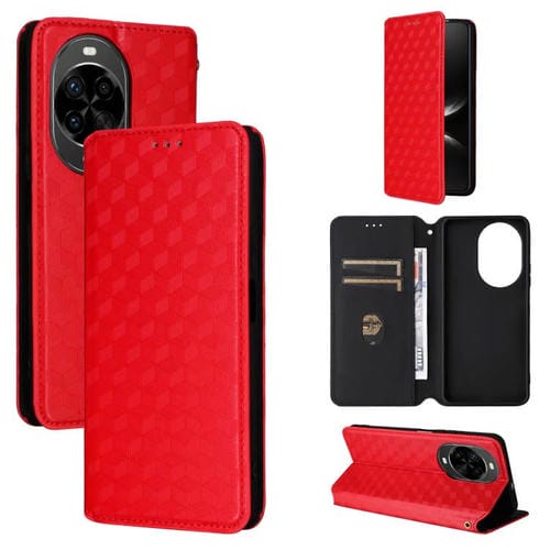 Funda de cuero con tapa y textura de cuadrícula cúbica para Huawei Nova 14 Ultra 5G (roja)