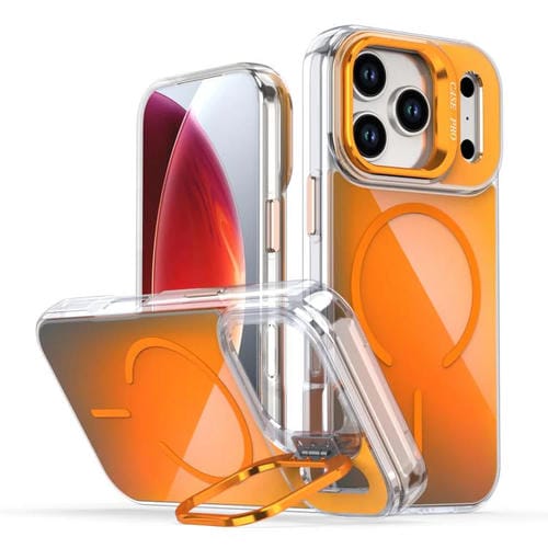 Funda Magsafe con soporte y lente decolorada degradada para iPhone 17 Pro (naranja)