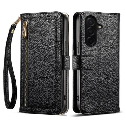 Funda de cuero con cremallera y diseño de lichi colorido para Samsung Galaxy S25 FE 5G ESEBLE E11 (negro)