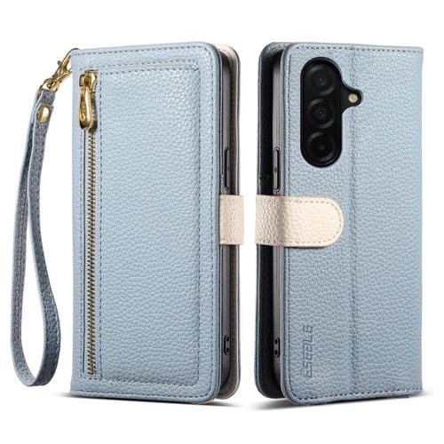 Funda de cuero con cremallera y estampado de lichi colorido para Samsung Galaxy S25 FE 5G ESEBLE E11 (azul cielo)