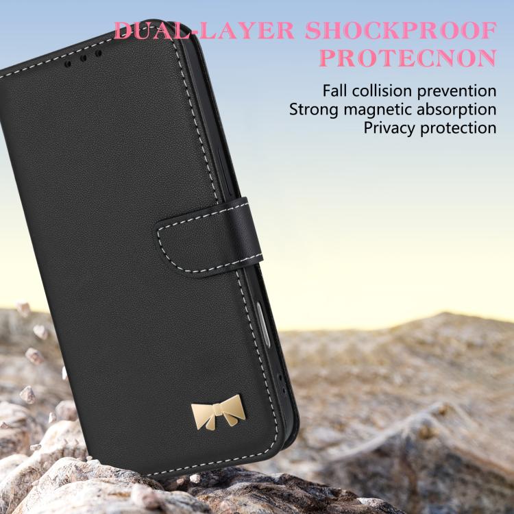 Funda de cuero con lazo metálico y correa de mano para Redmi Turbo 4 Pro / Poco X7 Pro (negra)