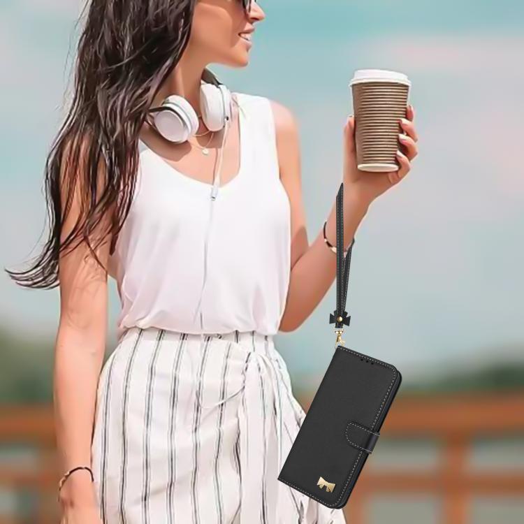 Funda de cuero con lazo metálico y correa de mano para Redmi Turbo 4 Pro / Poco X7 Pro (negra)