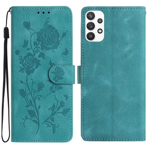 Funda de cuero con estampado de rosas en relieve para Samsung Galaxy A33 (verde)