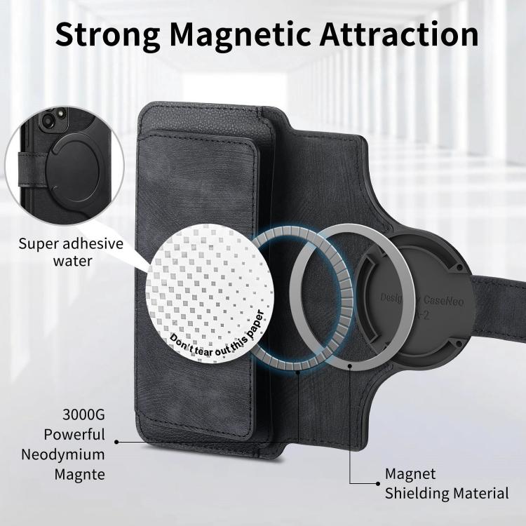 Funda Neo MagSafe RFID antirrobo con cremallera para Samsung Galaxy A06, de cuero estilo retro (negra)