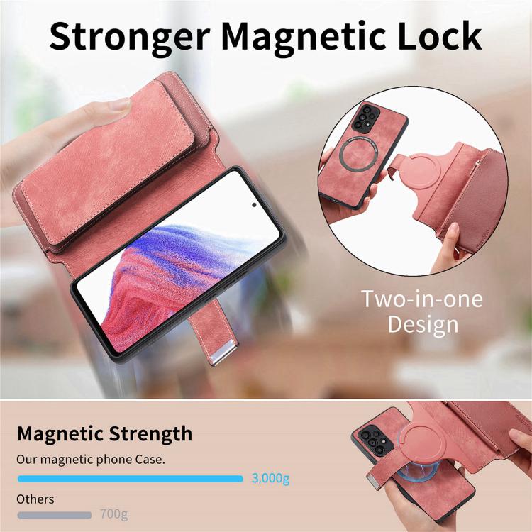 Funda Neo MagSafe RFID antirrobo con cremallera para Samsung Galaxy A06, de cuero estilo retro (rosa)