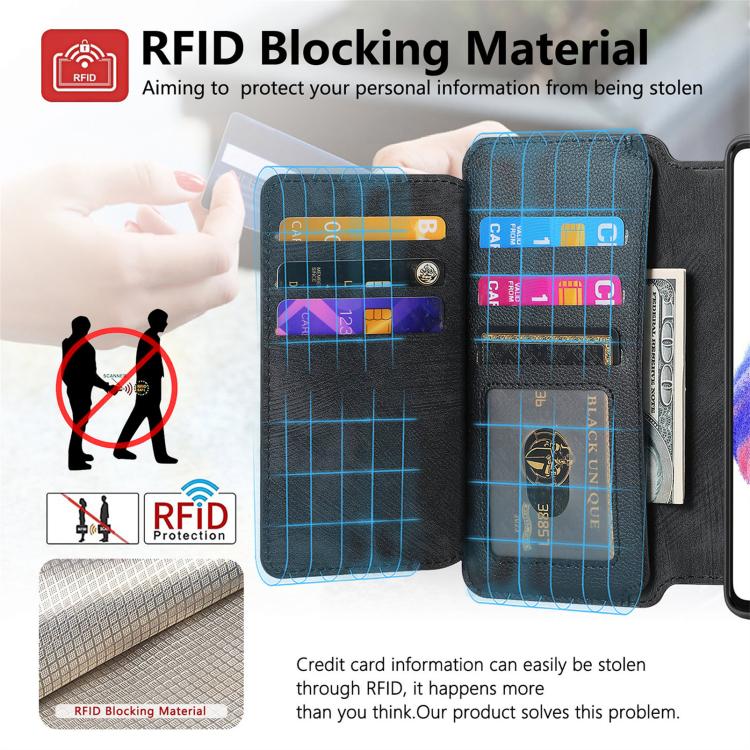 Funda Neo MagSafe RFID antirrobo con cremallera para Samsung Galaxy A36 5G, de cuero estilo retro (negra)