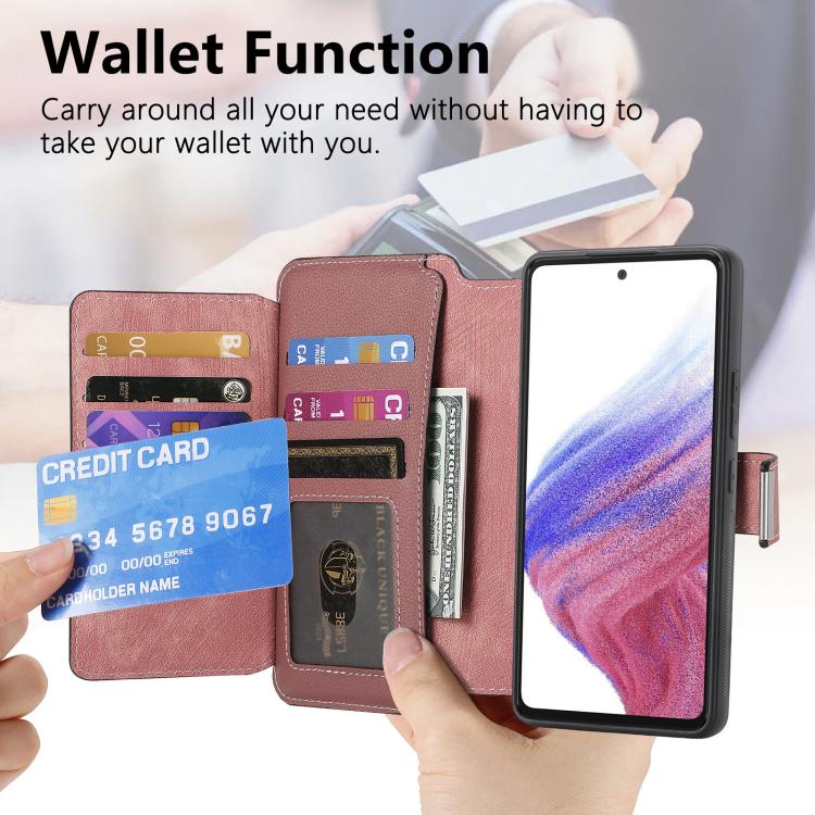 Funda Neo MagSafe RFID antirrobo con cremallera para Samsung Galaxy A16, funda de cuero estilo retro (rosa)