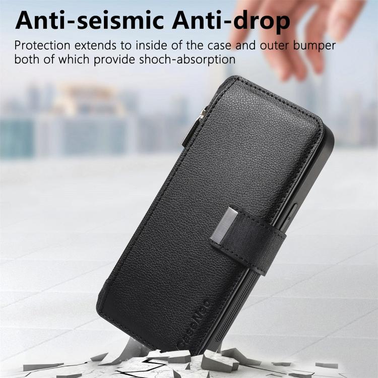 Funda Neo MagSafe RFID antirrobo con cremallera para Samsung Galaxy A53, de cuero estilo retro (negro)
